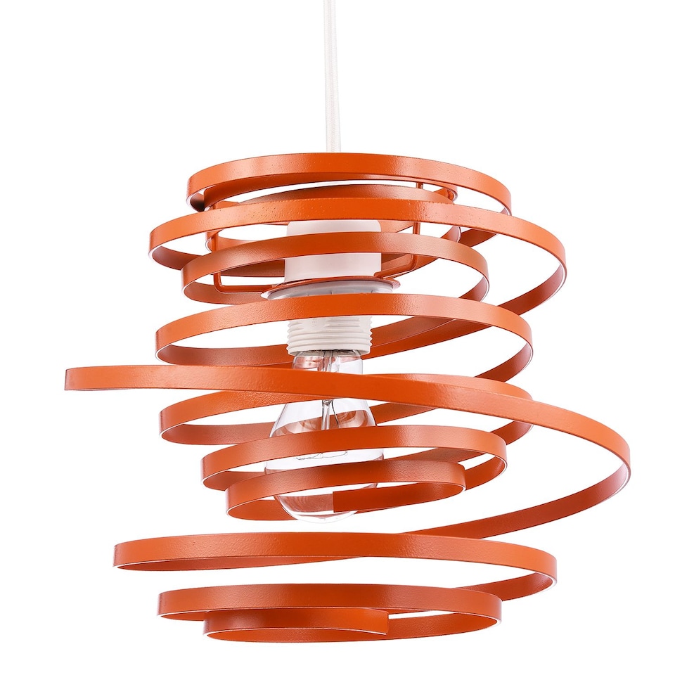 image 1 of Contemporary Orange Gloss Metal Double Ribbon Spiral Swirl Ceiling Light Pendant | Orange | Orange | 1