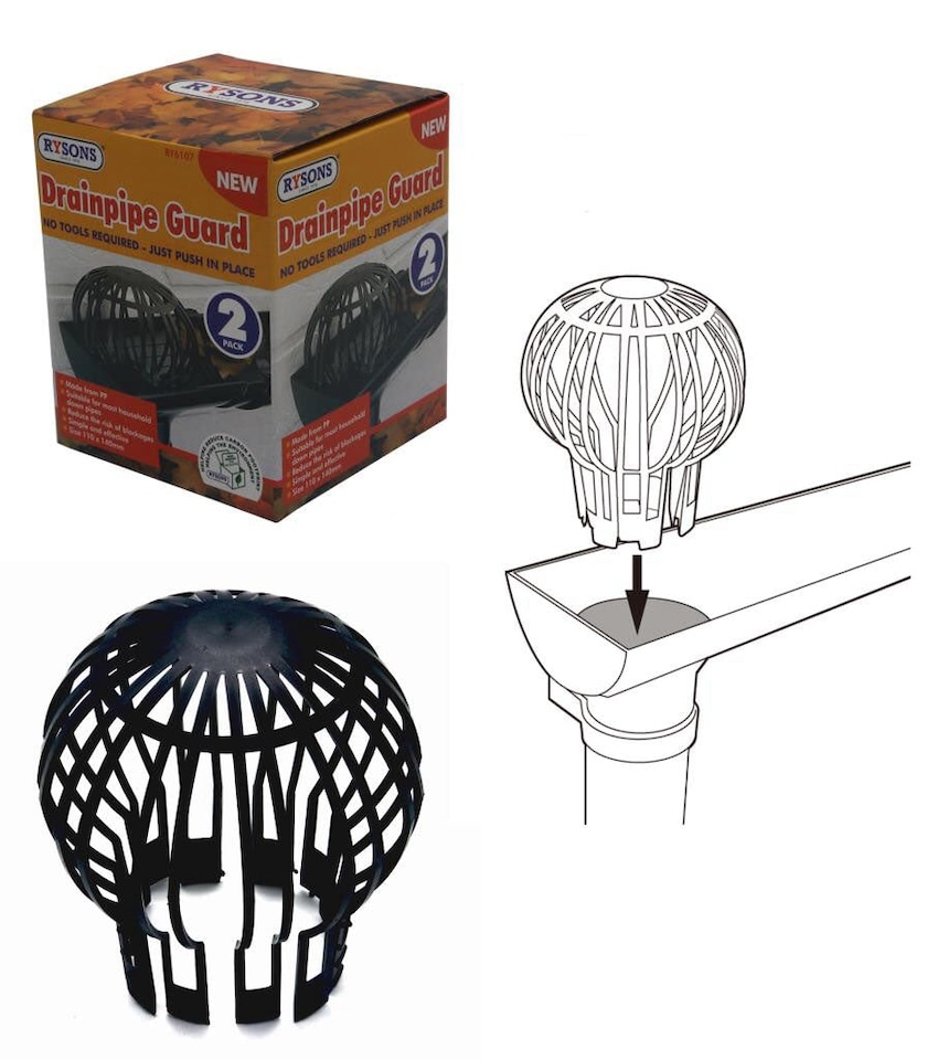 image 1 of 2x Drainpipe Cover Guard Leaf Filter Downpipe Gutter Debris Moss Protection