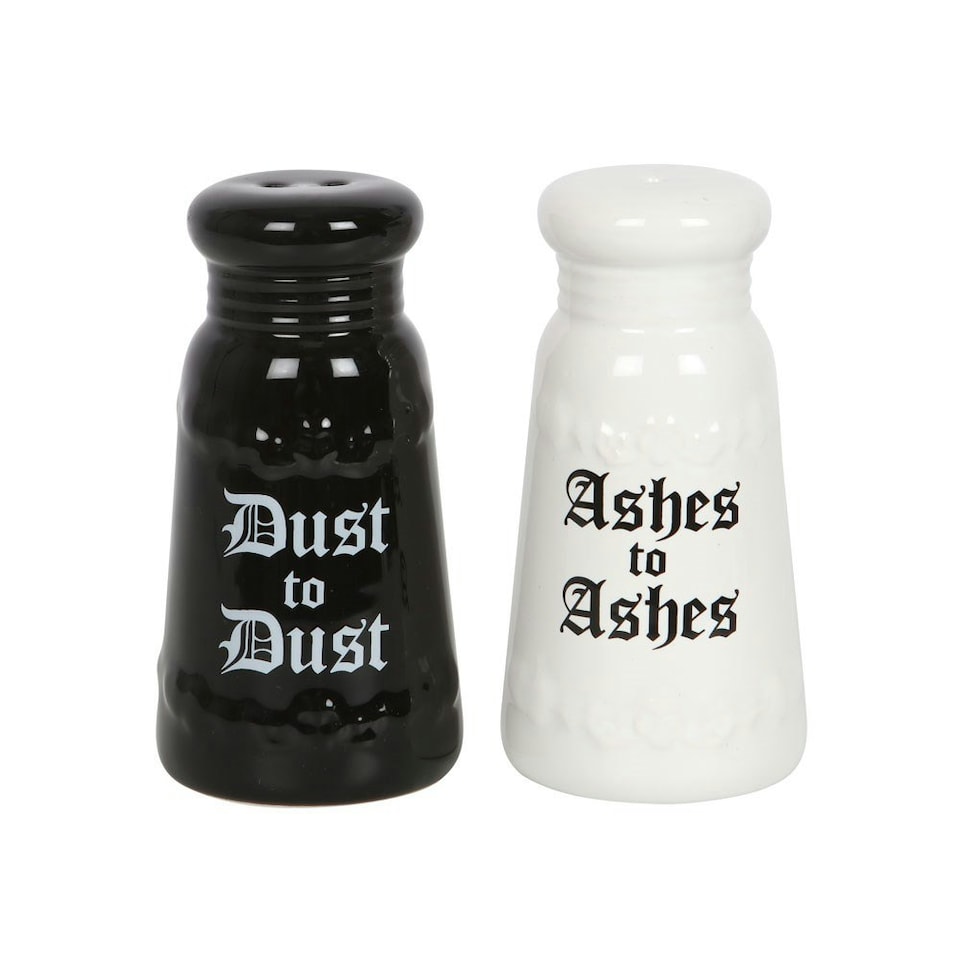 image 1 of Ceramic Ashes to Ashes Salt & Pepper Shakers