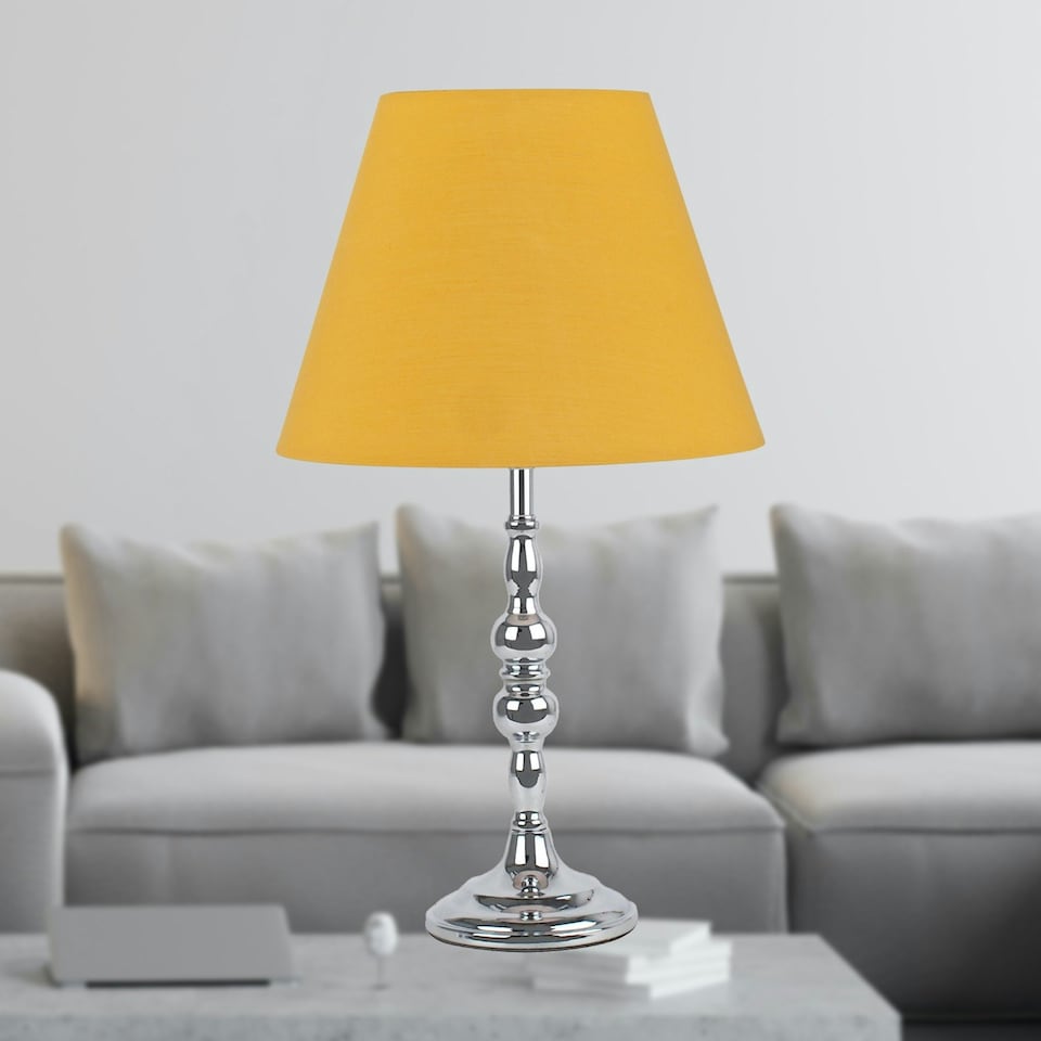 image 1 of Chrome Table Lamp with Decorative Stem and Ochre Shade Chrome | Red