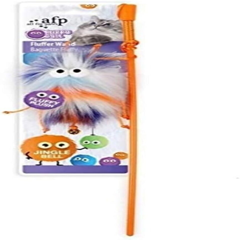 All For Paws Furry Ball Fluffer Wand Cat Toy Orange