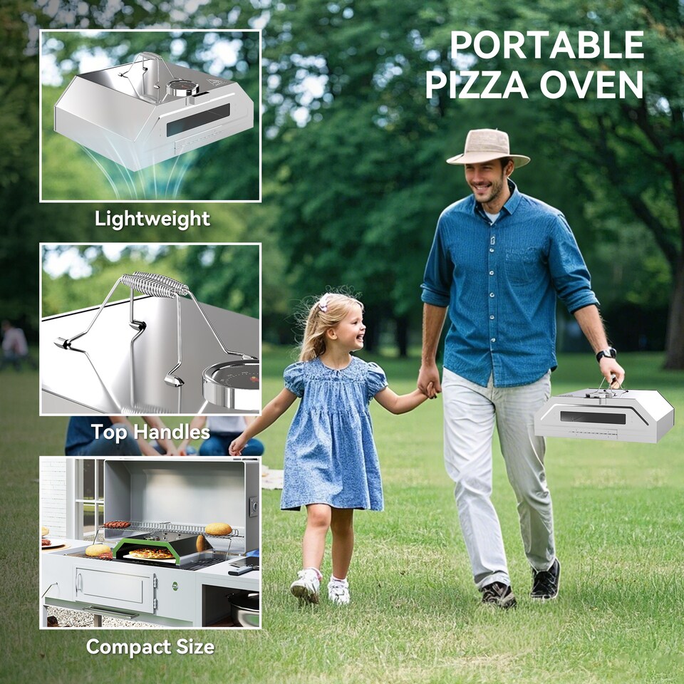 image 1 of Outsunny Outdoor BBQ Pizza Oven with Thermometer for GasCharcoal BBQ Grills