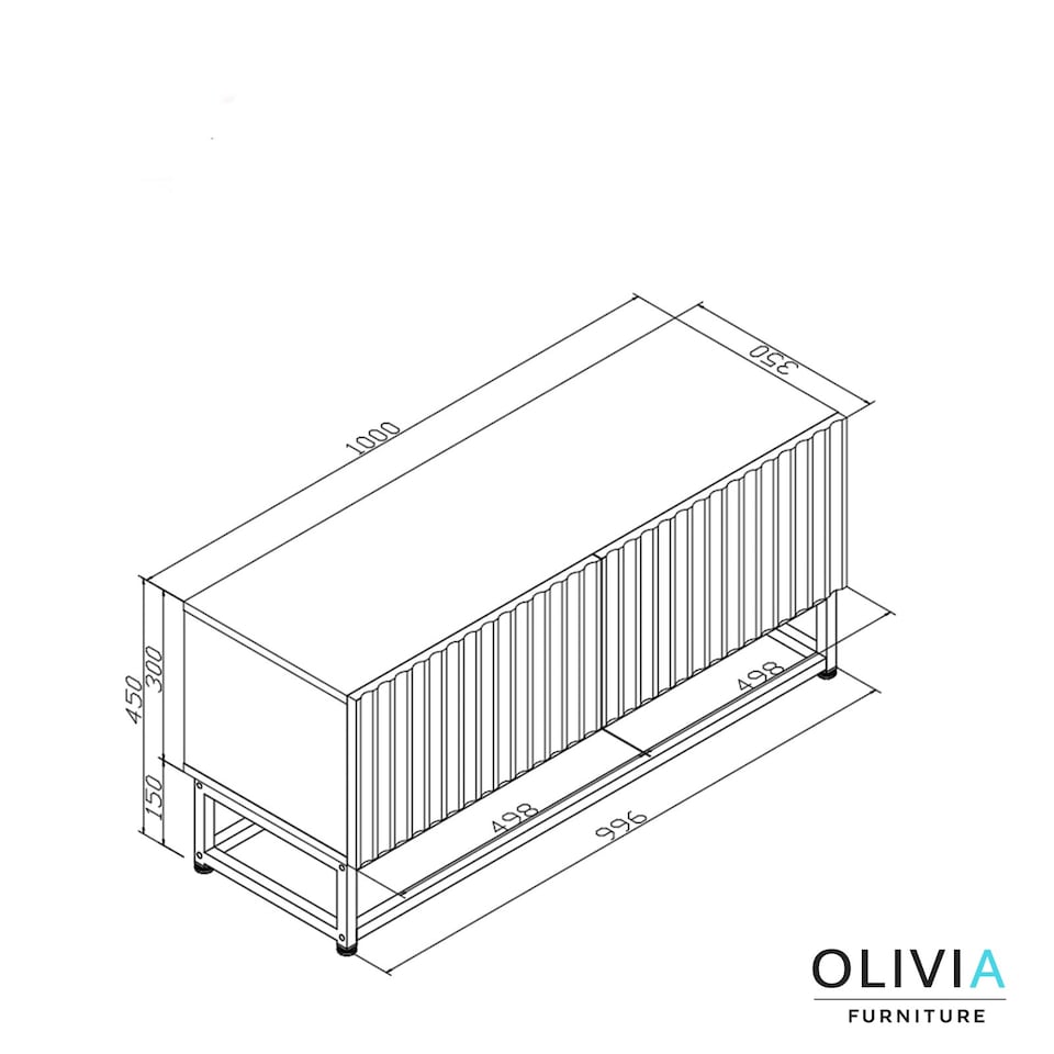 image 1 of TV Unit Stand Cabinet Sideboard Media Cabinet Storage Unit Grey Fluted Gold Base 100cm