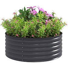 Outsunny Galvanised Planter with Gloves, 120 x 120 x 43cm, Dark Grey | Grey | Dark Grey