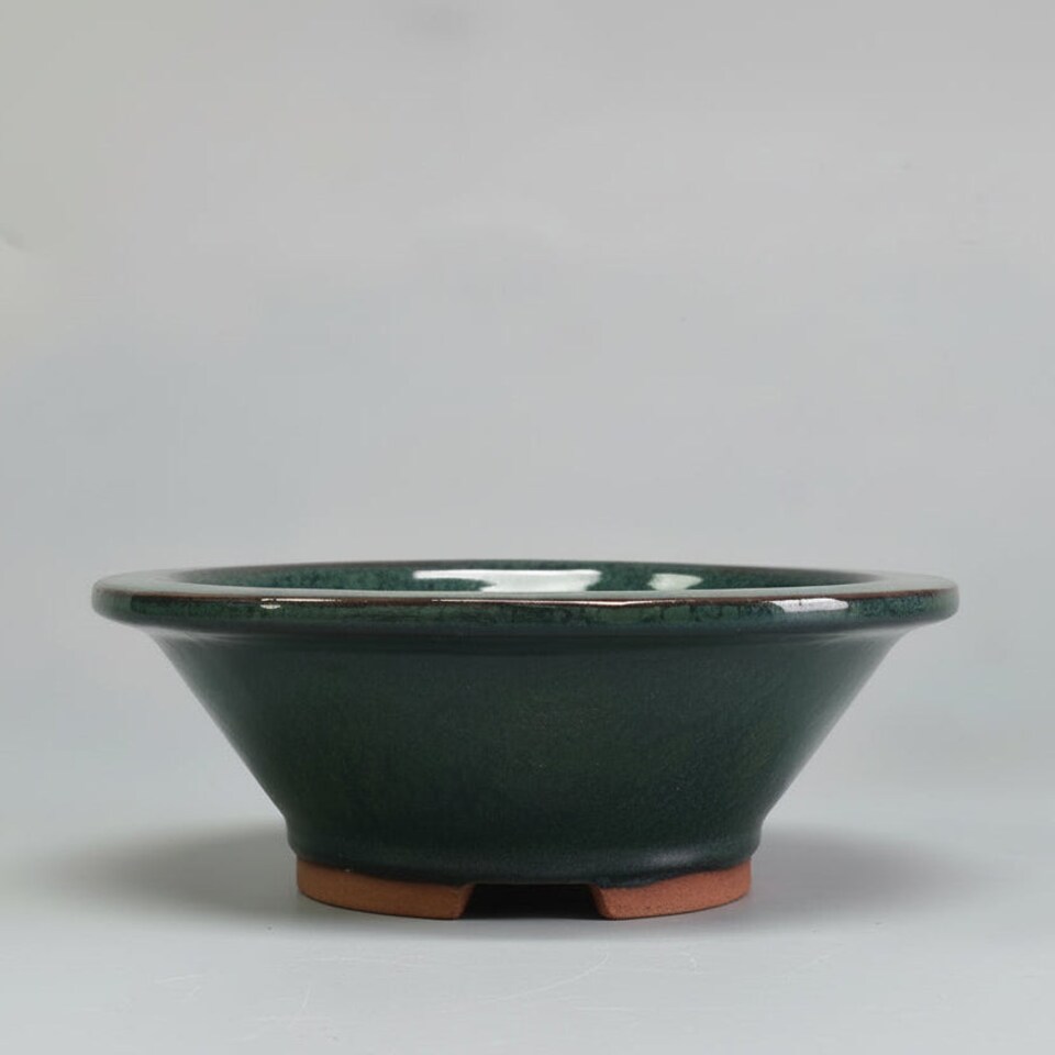 Yorkshire Bonsai 12cm Glazed Bonsai Pot Round 12cm x 5cm Dark Green