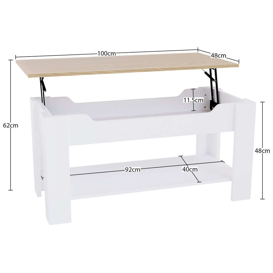 image 1 of Vida Designs Lift Up Coffee Table With Storage Compartment & Shelf, White & Oak