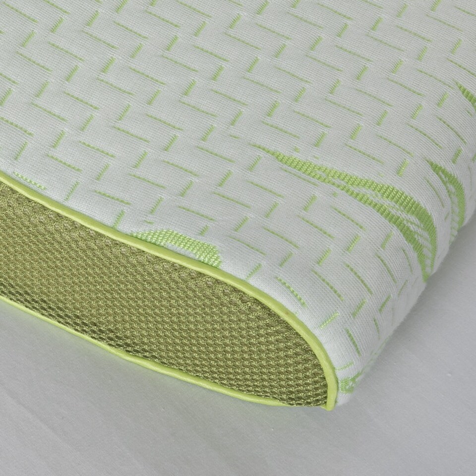 image 1 of Small Bamboo Memory Foam Contour Neck Support Organic Orthopaedic Pillow Green
