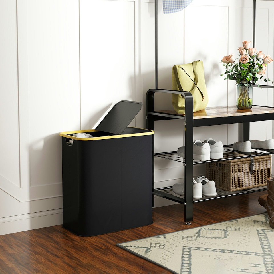 image 1 of HOMCOM 80L Collapsible Laundry Hamper, Washing Basket for Bathroom, Black