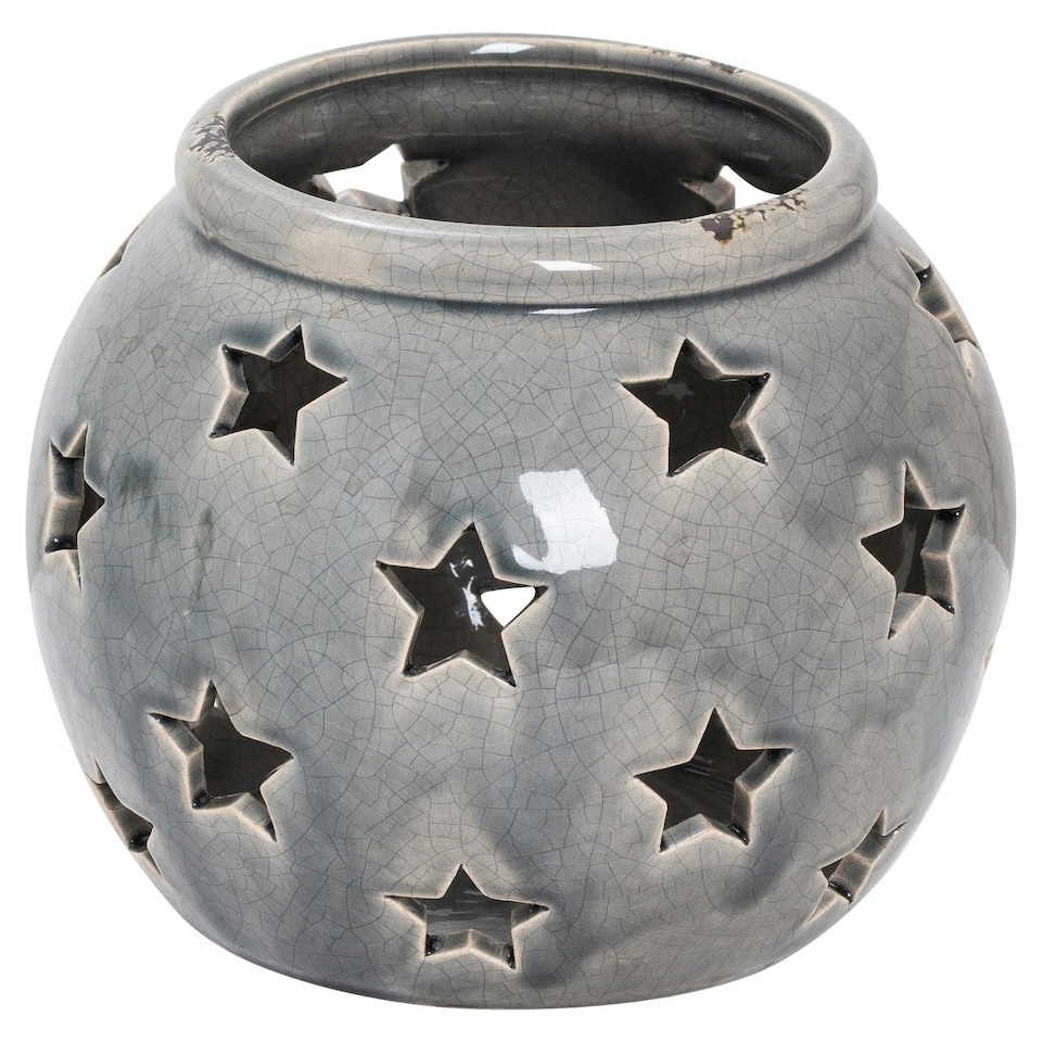 image 1 of Hill Interiors Ceramic Star Candle Holder - Grey - 15cm x 18cm x 18cm