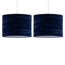 Set of 2 Navy Blue Crushed Velvet 33cm Pendant Lightshades | Blue | Large | 2