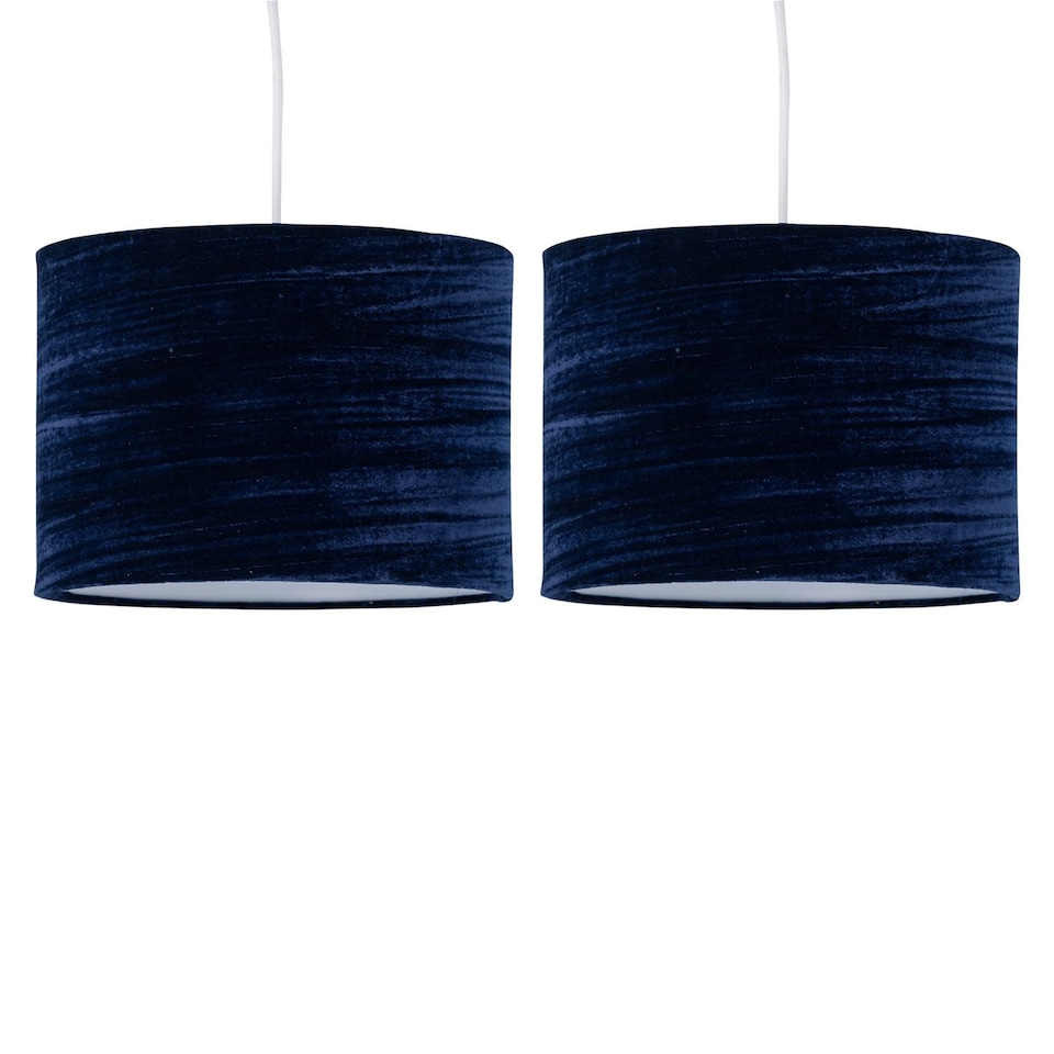 image 1 of Set of 2 Navy Blue Crushed Velvet 33cm Pendant Lightshades | Blue | Large | 2