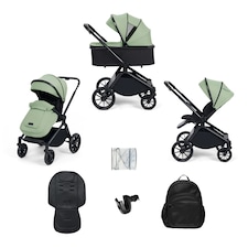 Altima 2-in-1 Pram - Suitable from Birth to 22kg (Approx. 4 Years*), Adjustable Handle, Cosy Footwarmer, Extendable Hood, Large Basket & Rain Cover (Sage Green)