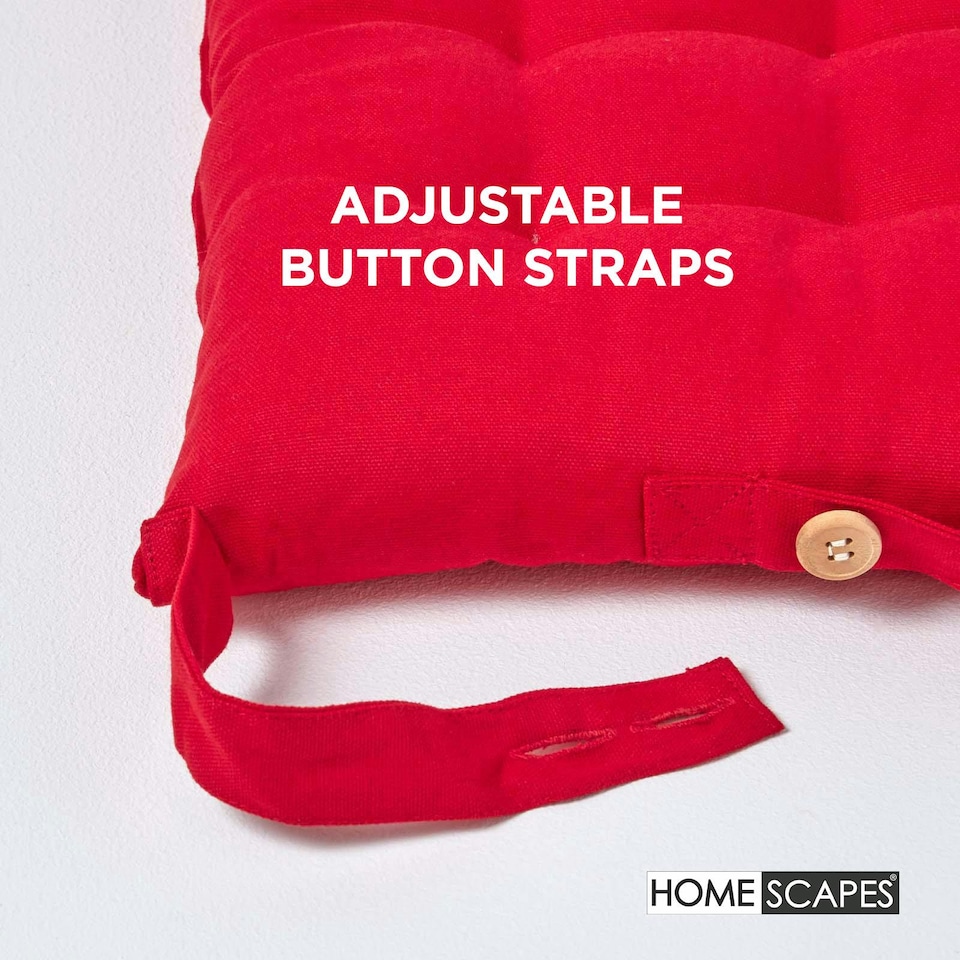 image 1 of Homescapes Seat Pad Luxury Cotton Indoor Outdoor Garden Dining Cushion | Red | 40 x 40 cm | 1