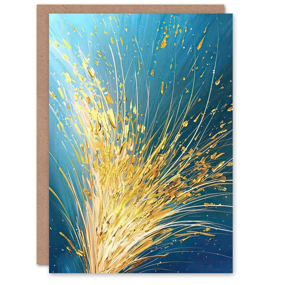 image 1 of Spray Golden Wheat Acrylic Teal Harvest Him Her Birthday Card