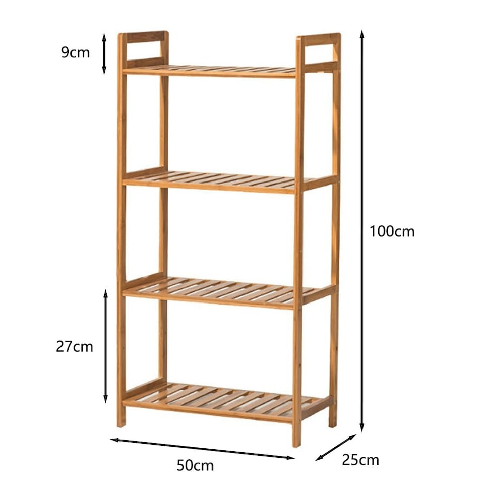 image 1 of Living and Home 4 Tier Bamboo Wood Storage Shelf Rack-50cm W x 25cm D x 100cm H