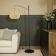 image 2 of ValueLights Preto Black Metal Curve Stem Floor Lamp with a Natural Wicker Rattan Teardrop Shade Cream