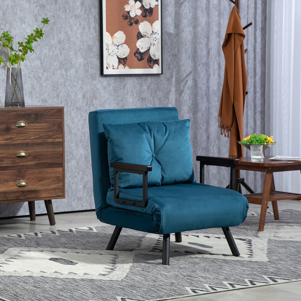 image 1 of HOMCOM Click Clack Single Chair Bed Settee for Living Room, Guest Room, Blue