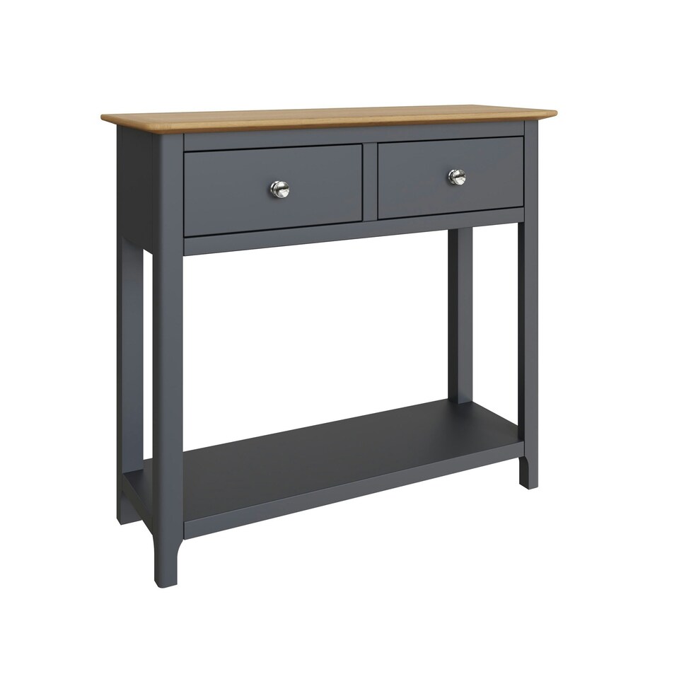 image 1 of Taberno Oak 2 Drawer Console Hallway Table Graphite Blue Blue