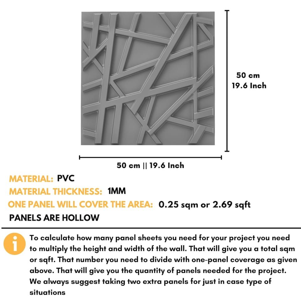 image 1 of NOVECRAFTO Geometric 3D Wall Panels – 6 Sheets Covering 1.5 sqm (16.15 sqft) – Decorative PVC Panels 50x50cm – Modern Geometric Line Design Grey