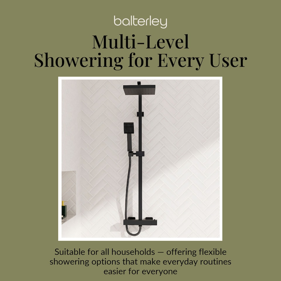 image 1 of Thermostatic Shower Kit Fixed HeadAdjustable Handset Matt Black | Black | Matt Black | 1