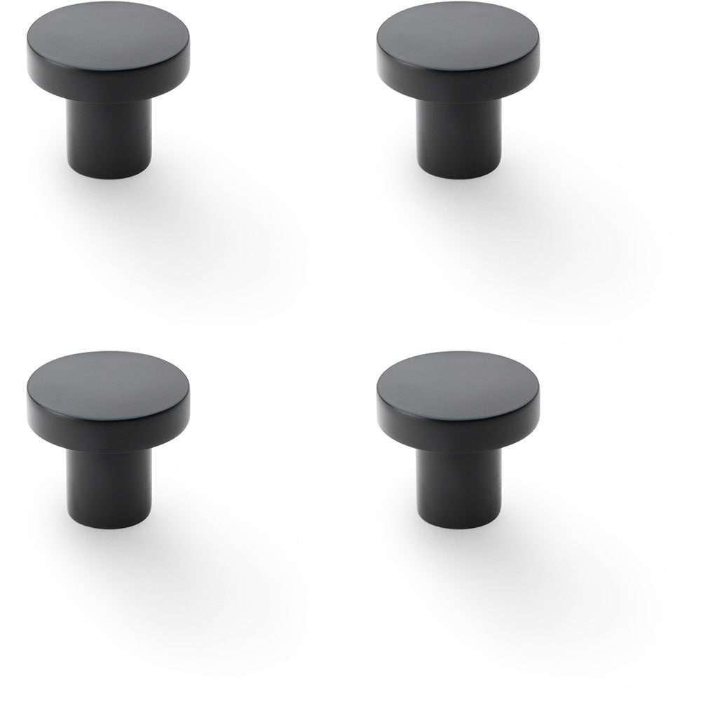 4 PACK - Slim Round Door Knob - Matt Black 30mm Modern Cupboard Cabinet Pull Handle