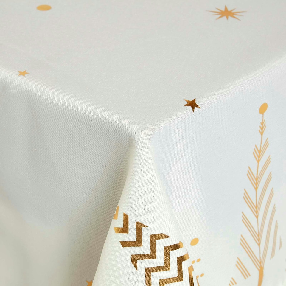 image 1 of Homescapes Gold Tree Christmas Table Cloth - 132 x 178 cm Gold