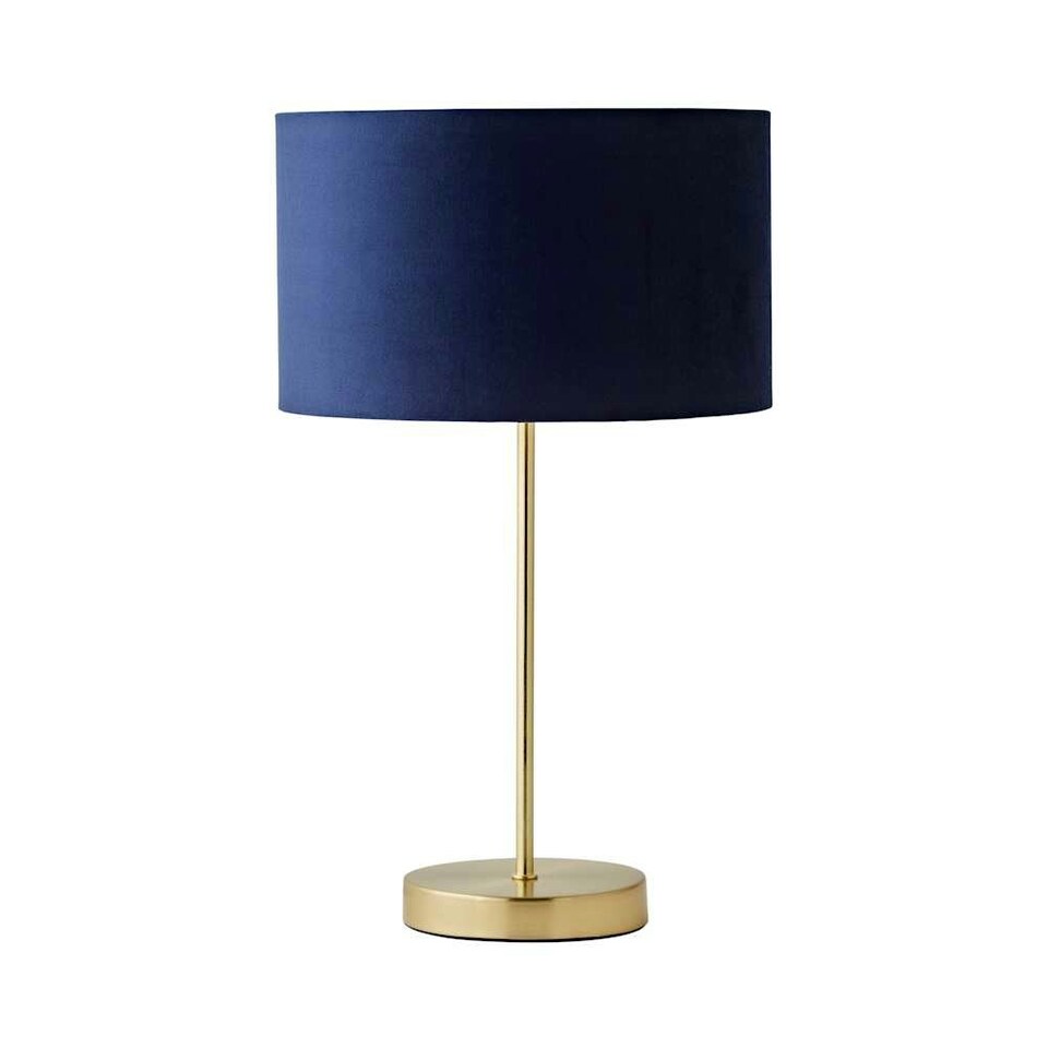image 1 of ValueLights Charlie Gold Table Lamp Navy Velvet Gold Inner Shade Blue