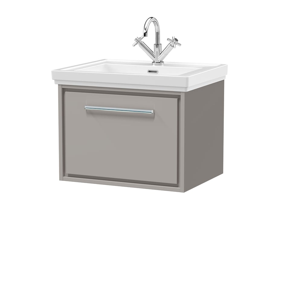 image 1 of Balterley Modern Bathroom Wall Hung Single Drawer Vanity Unit with Fireclay Basin - "Vanity Basin Units", 1 Tap Hole | Grey | Pebble Grey