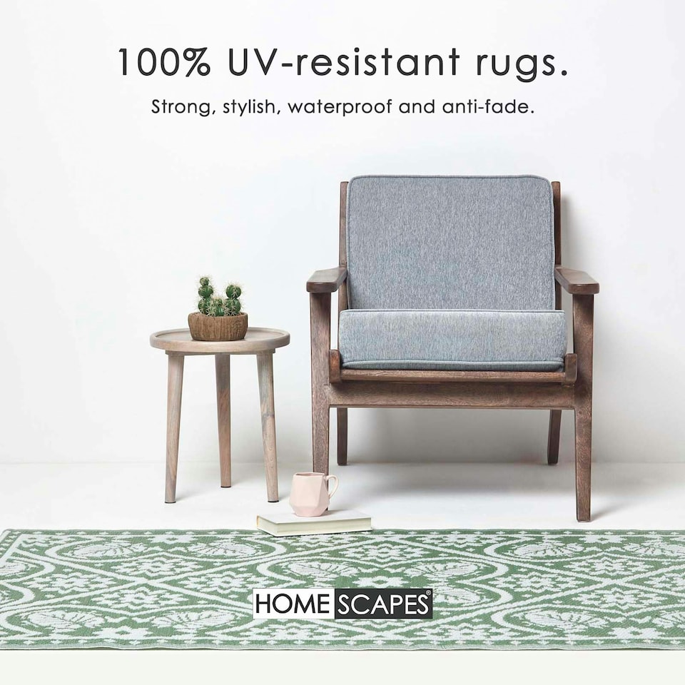 image 1 of Homescapes Outdoor Rug Luxury Waterproof Reversible, For Garden, Floral Leaf Green | 122 x 182 cm
