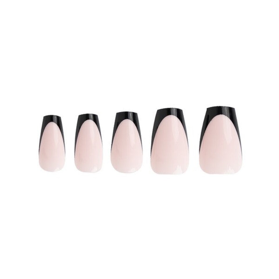 image 1 of Invogue Black French Tip Coffin Press-On Nails Pack of 24 | Black | Black