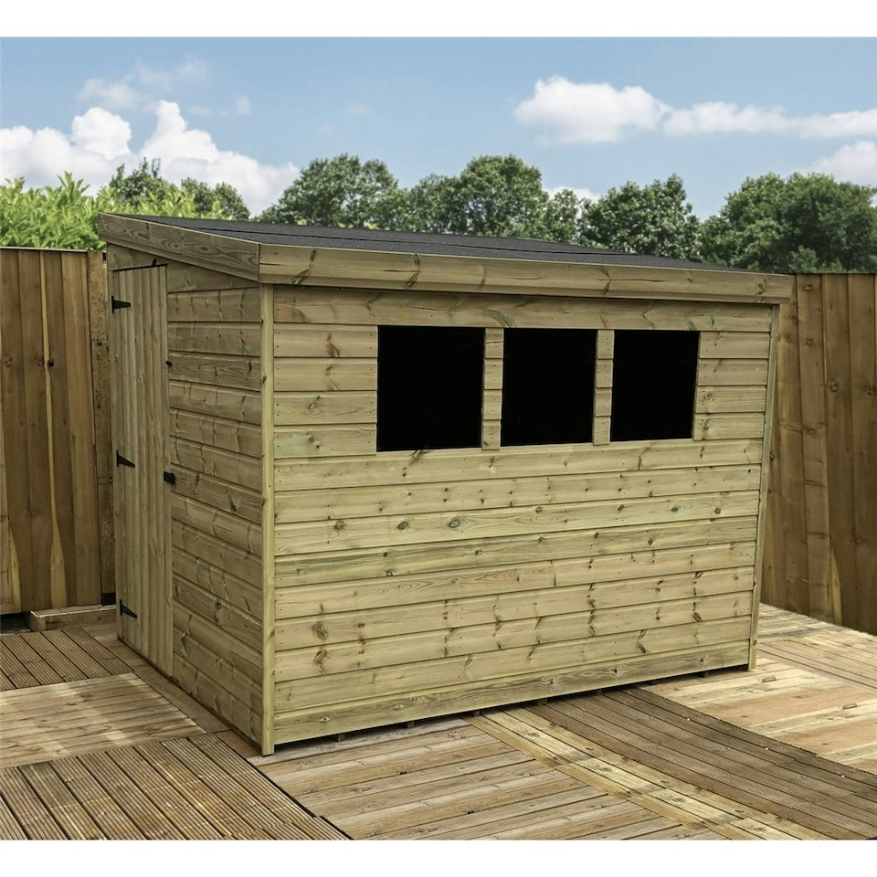 image 1 of 7 x 5 REVERSE Garden Shed Pressure Treated T&G PENT Wooden Garden Shed + 3 Windows + Single Door (7' x 5' / 7ft x 5ft) (7x5)