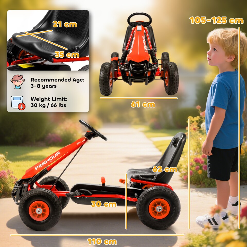 image 1 of AIYAPLAY Kids Pedal Go Kart with Adjustable Seat, EVA Tyres, Brake, Red