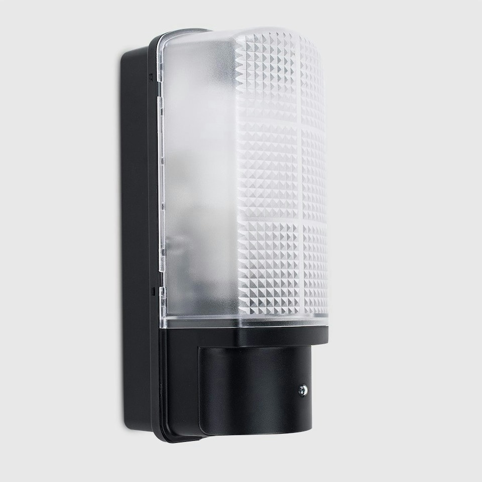 image 1 of ValueLights Griffin Outdoor IP44 Rated Dusk to Dawn Bulkhead Wall Light & Cool White LED Bulb Black