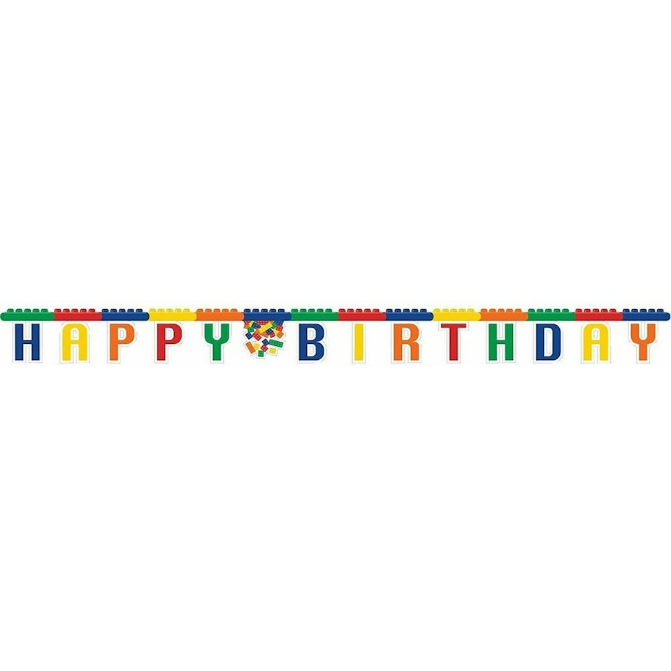 Creative Party Building Block Happy Birthday Banner - Multicoloured - One Size
