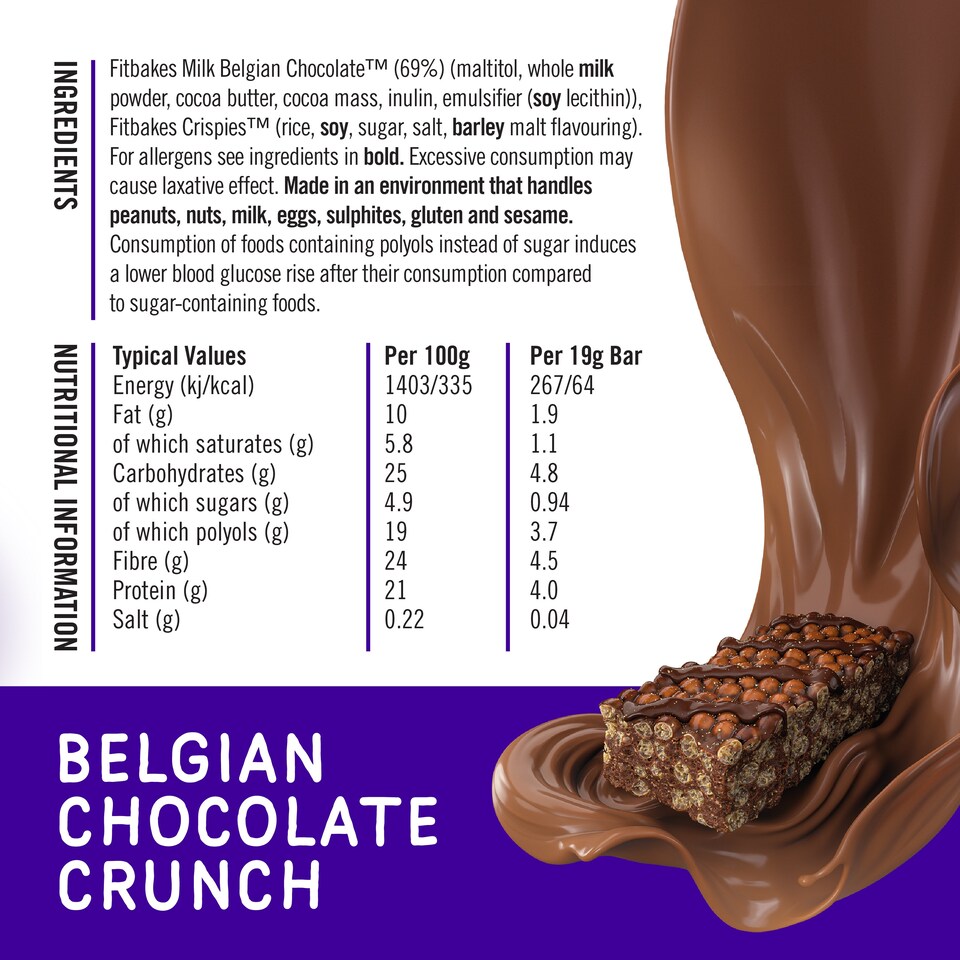 image 1 of Fitbakes Belgian Chocolate Low-Sugar Crunch Mini Bars, 12 x 19g