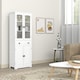 image 7 of HOMCOM Kitchen Cupboard, Freestanding Storage Cabinet with 2 Adjustable Shelves, Drawer and Glass Door for Living Room, Dining Room, 160cm, White