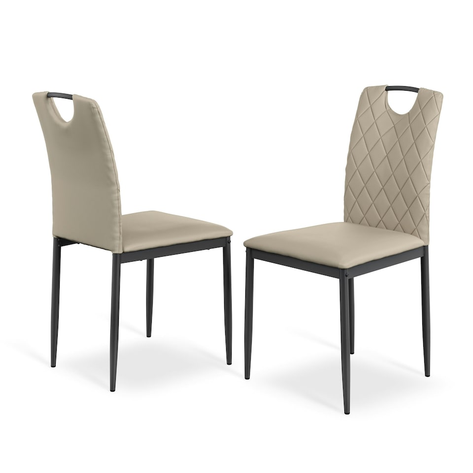 image 1 of Set Of 2 Monza Faux Leather Dining Chair Modern Padded Seat Metal Legs Kitchen Cream | Beige