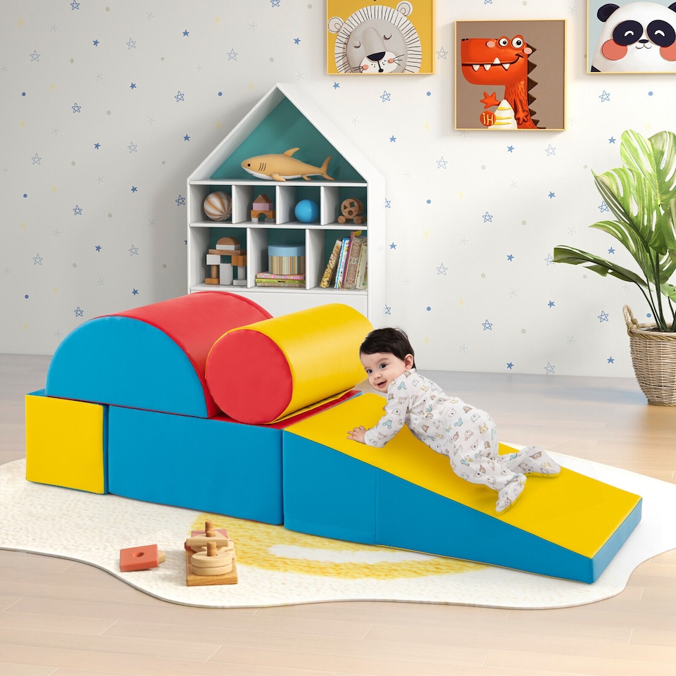 image 1 of COSTWAY 5 Pieces Kids Climb and Crawl Foam Play Set Educational Software