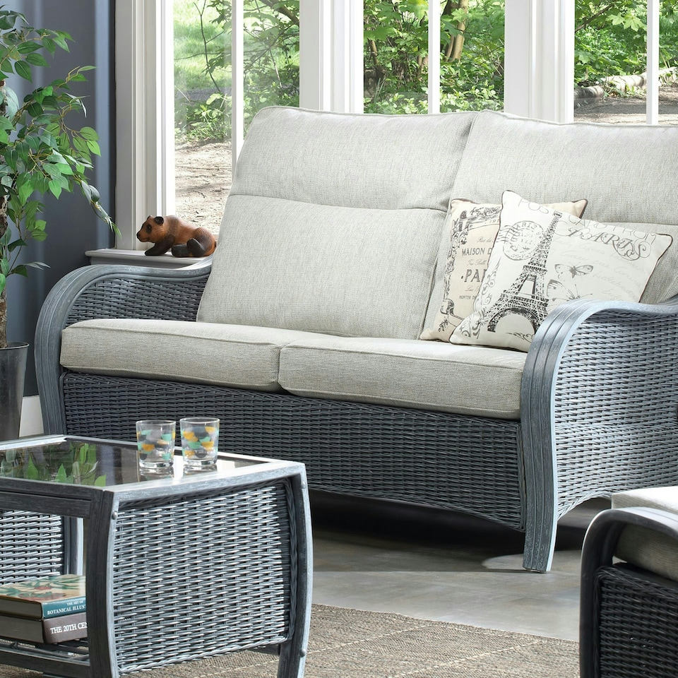 image 1 of Desser Turin Grey 3 Seater Rattan Sofa Set in Pebble - Conservatory Sofa Suite
