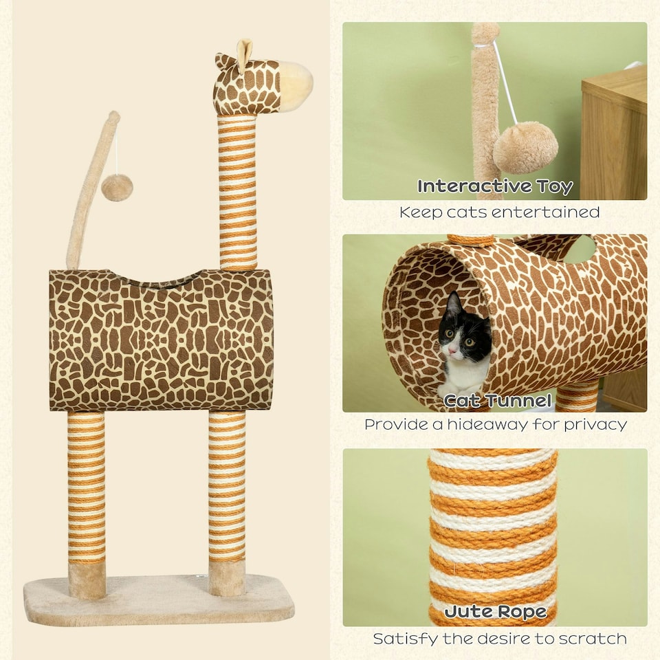 image 1 of PawHut Cat Tree Cute Giraffe Kitten Play Tower with Scratching Posts