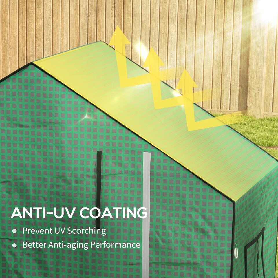image 1 of Outsunny PE Greenhouse Cover Replacement with Door and Mesh Windows, Green