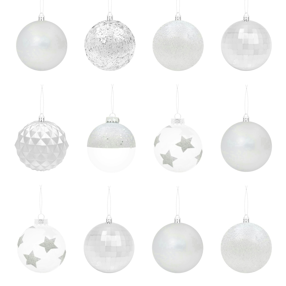 image 1 of 12PK Shatterproof Large Baubles Silver