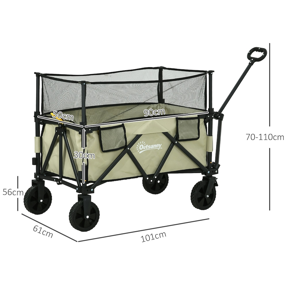 image 1 of Outsunny 180L Folding Garden Trolley Wagon Cart w/ Extendable Side Walls, Black