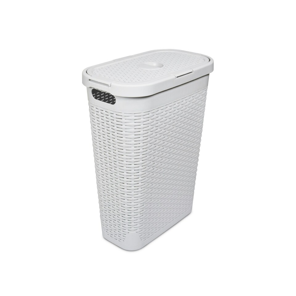 image 1 of Addis Rattan Effect Slim 40L Laundry Hamper - Light Grey