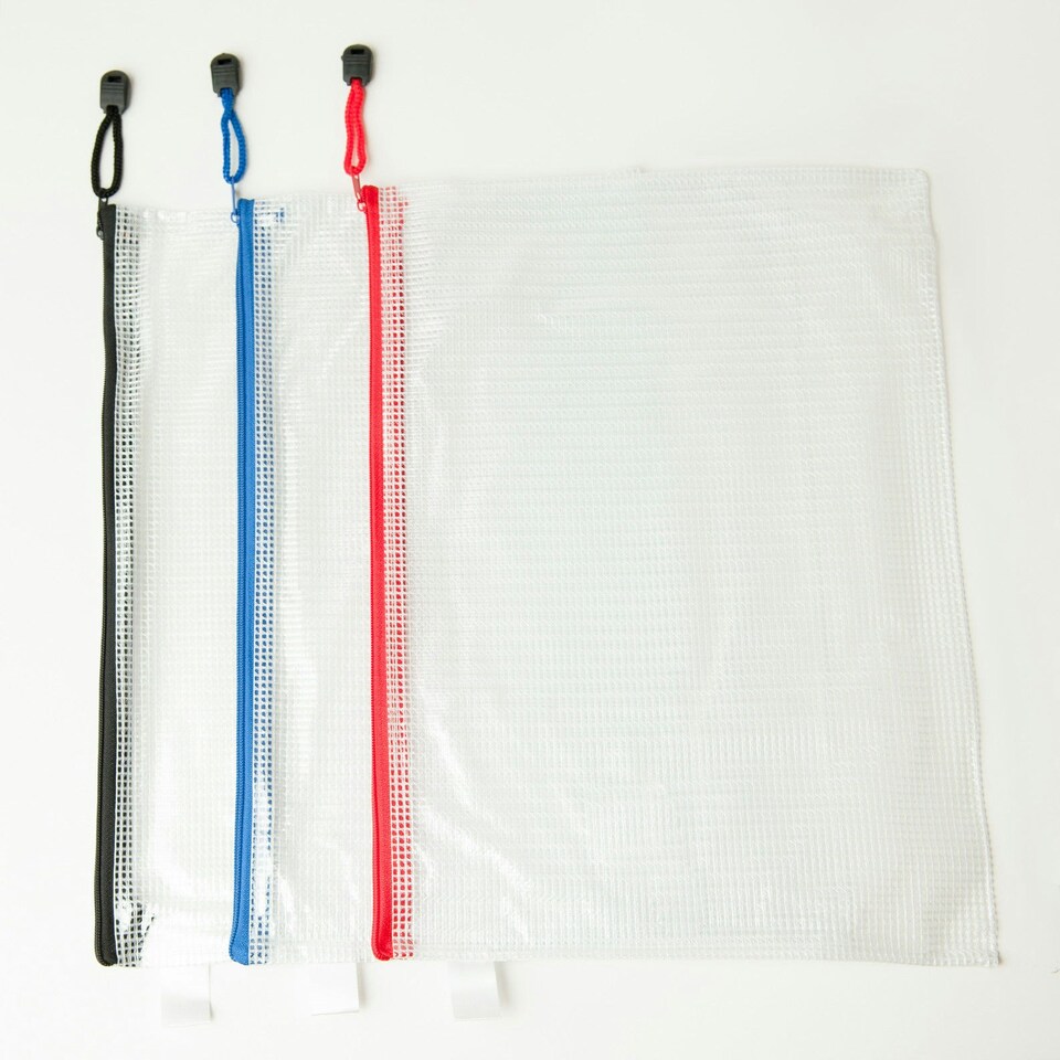 image 1 of Pack of 12 A5 Blue Zip Strong Mesh Bags - Tough Waterproof Storage