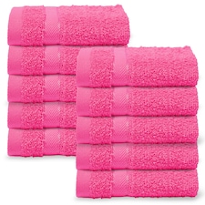 OHS 10 x Luxury 100% Cotton 500GSM Bathroom Face Cloth Towel Pink | Bright Pink | Face cloth