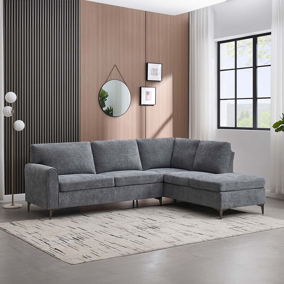 image 1 of Roma 4 Seater Fabric Corner Sofa | Grey | Charcoal | Three Seater