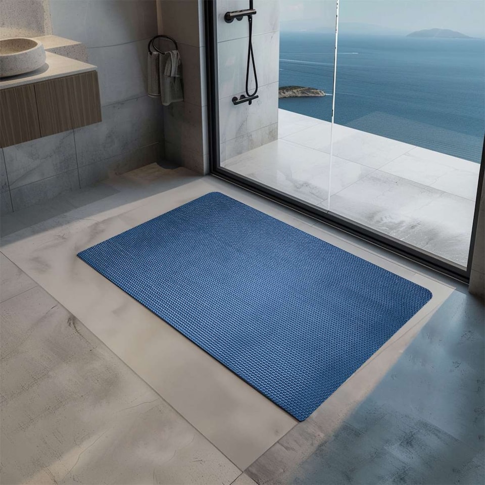 image 1 of Nicoman Reversible Dual-Colour PVC Shower Mat - 75cm x 44cm | Blue | Blue/Green | Rectangular 75x44cm