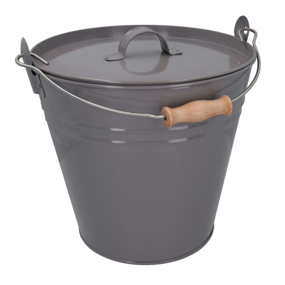 image 1 of Coal Bucket & Lid Grey Metal Ash Tidy Bin Coal Carrier Fire Log Burner Kindling
