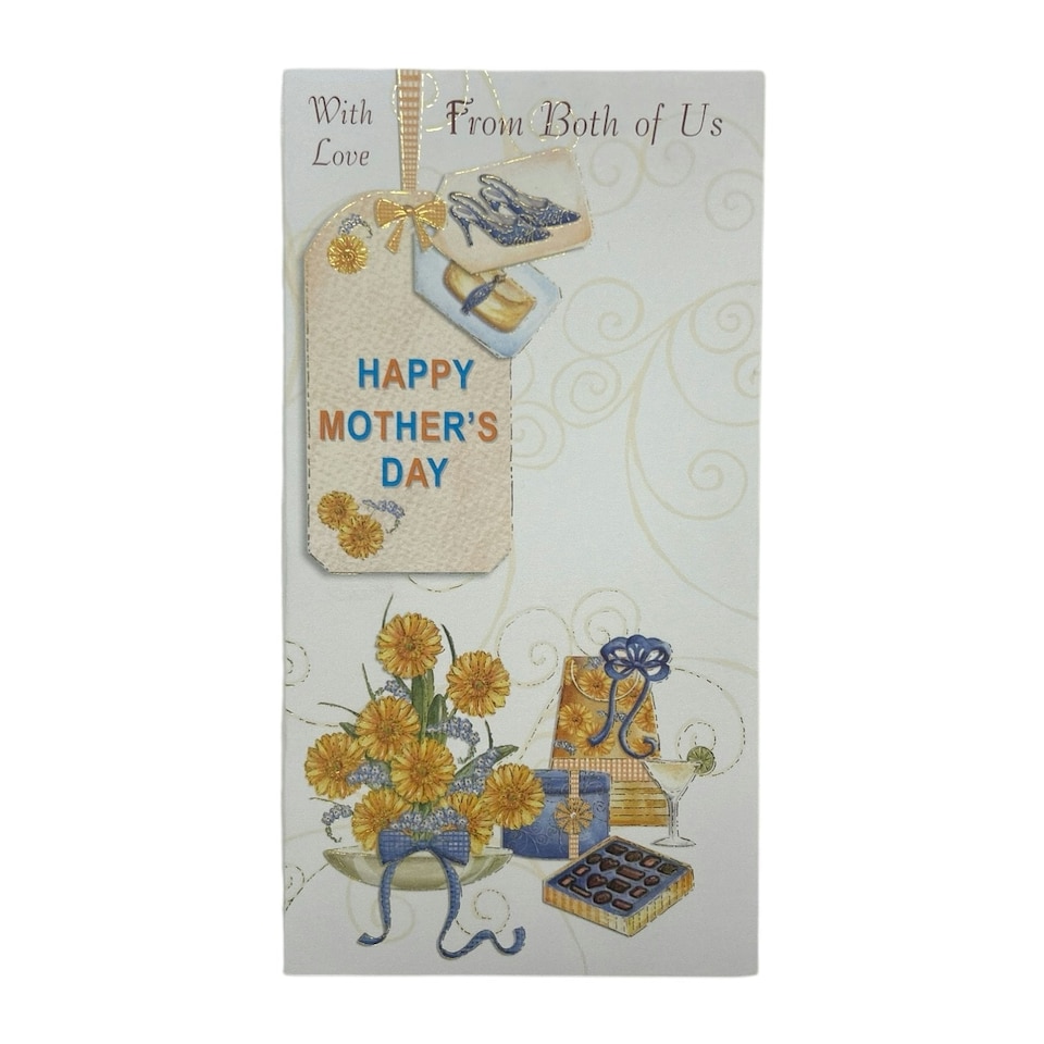 image 1 of From Both Of Us Bouquet of Yellow Flowers And Gifts Design Mother's Day Card